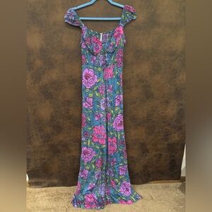 Free People Floral Jumpsuit in Blue and Pink